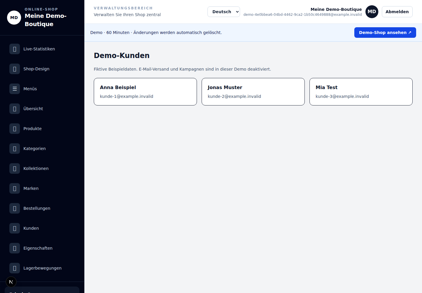 Kunden im Blick: echte deutsche Demoansicht mit fiktiven Daten